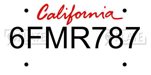 6FMR787 California License Plate