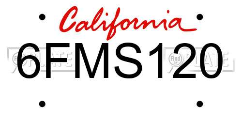 6FMS120 California License Plate