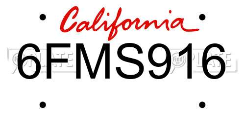 6FMS916 California License Plate