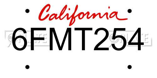 6FMT254 California License Plate