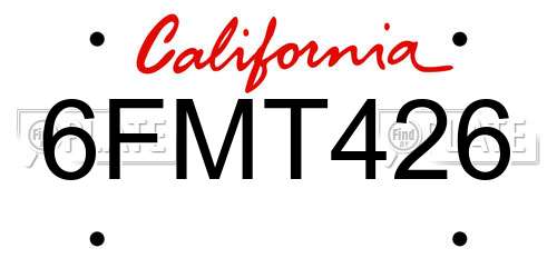 6FMT426 California License Plate