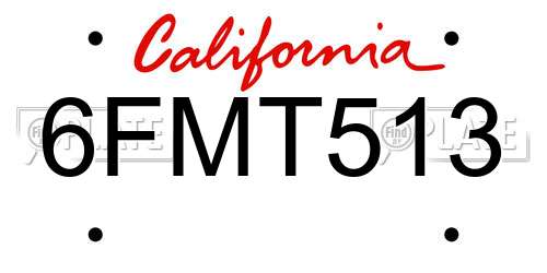 6FMT513 California License Plate