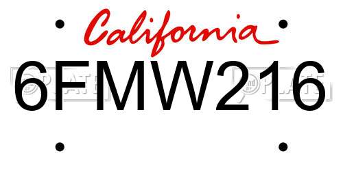 6FMW216 California License Plate