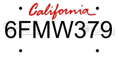 6FMW379 California License Plate