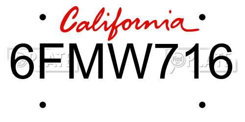 6FMW716 California License Plate