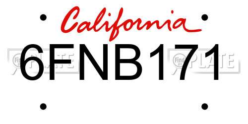 6FNB171 California License Plate