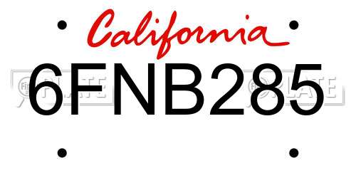 6FNB285 California License Plate