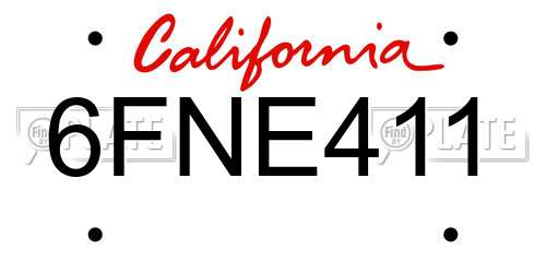 6FNE411 California License Plate