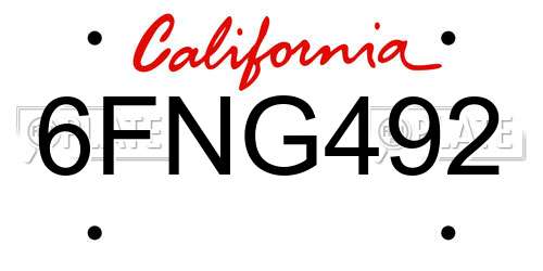 6FNG492 California License Plate