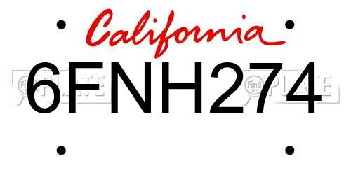 6FNH274 California License Plate