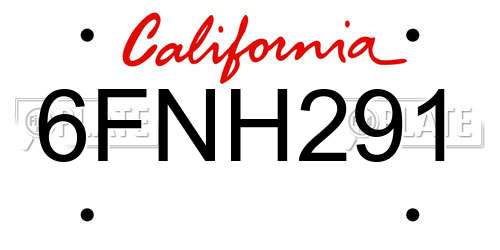 6FNH291 California License Plate