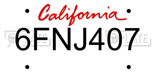 6FNJ407 California License Plate