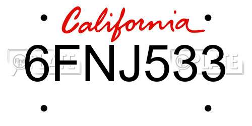 6FNJ533 California License Plate