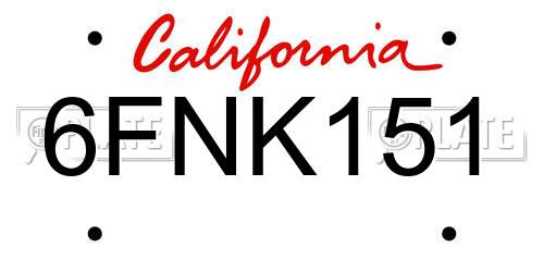 6FNK151 California License Plate