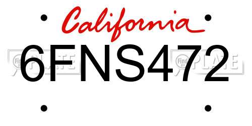 6FNS472 California License Plate