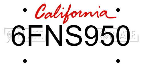 6FNS950 California License Plate