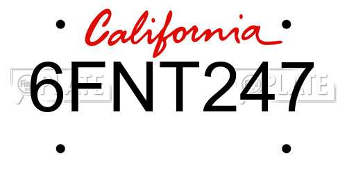 6FNT247 California License Plate