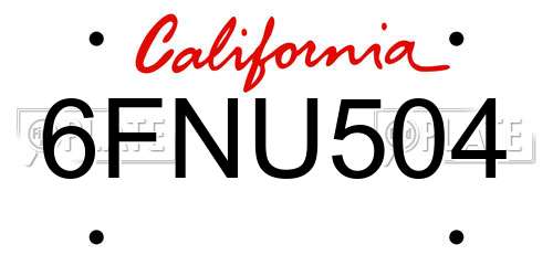 6FNU504 California License Plate