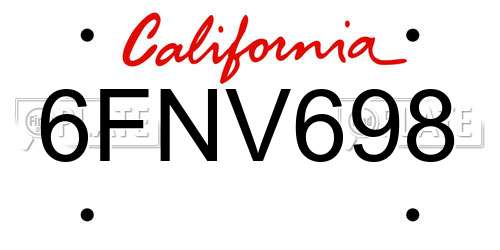 6FNV698 California License Plate