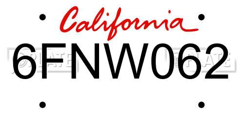 6FNW062 California License Plate