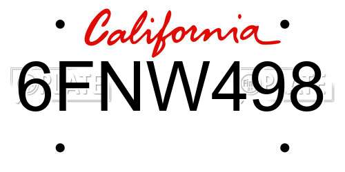 6FNW498 California License Plate