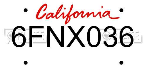 6FNX036 California License Plate