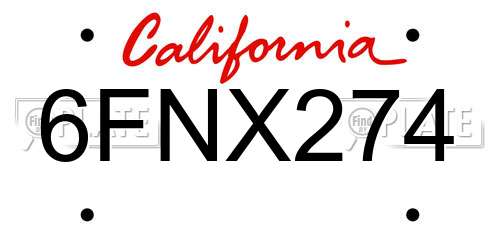 6FNX274 California License Plate