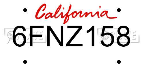 6FNZ158 California License Plate