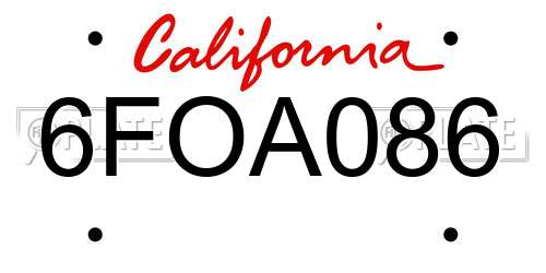 6FOA086 California License Plate