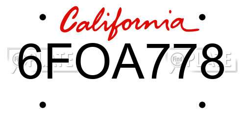 6FOA778 California License Plate