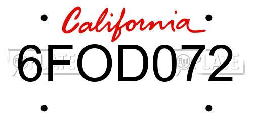 6FOD072 California License Plate