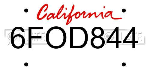 6FOD844 California License Plate