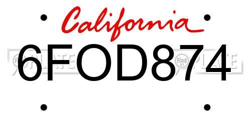 6FOD874 California License Plate