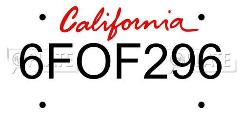 6FOF296 California License Plate