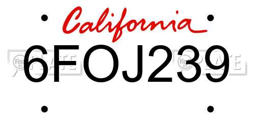 6FOJ239 California License Plate