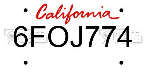 6FOJ774 California License Plate
