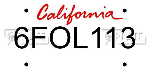 6FOL113 California License Plate