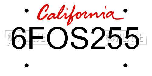 6FOS255 California License Plate
