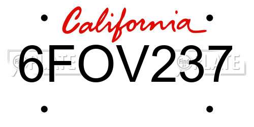 6FOV237 California License Plate