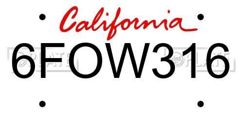 6FOW316 California License Plate