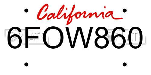 6FOW860 California License Plate
