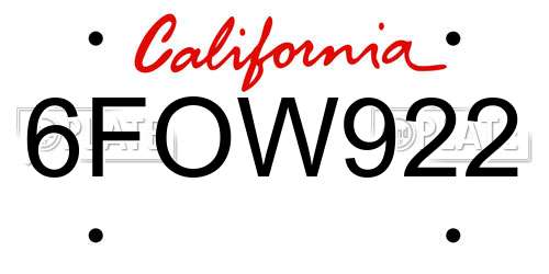 6FOW922 California License Plate