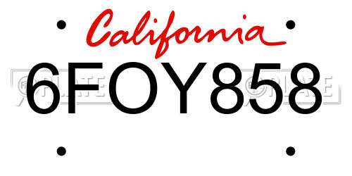 6FOY858 California License Plate