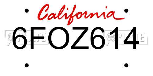 6FOZ614 California License Plate
