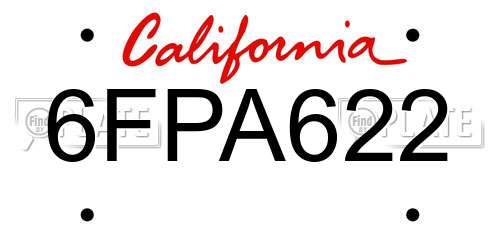 6FPA622 California License Plate