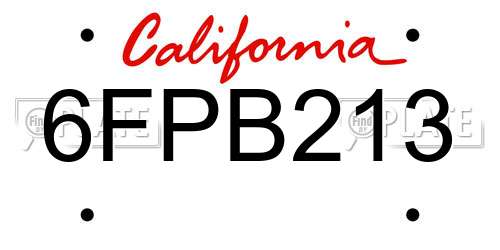 6FPB213 California License Plate