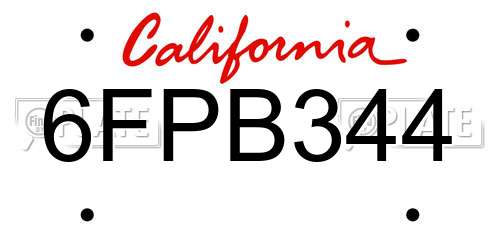 6FPB344 California License Plate