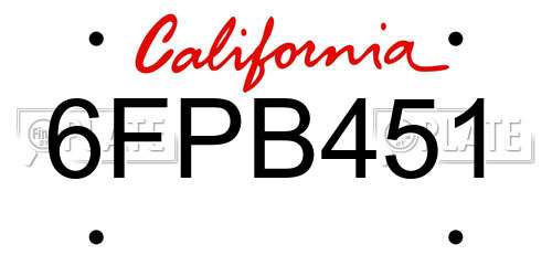 6FPB451 California License Plate