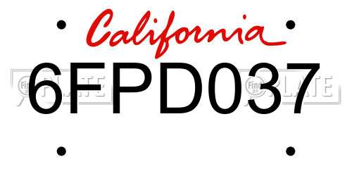 6FPD037 California License Plate