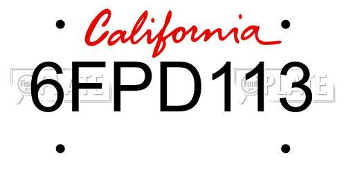 6FPD113 California License Plate
